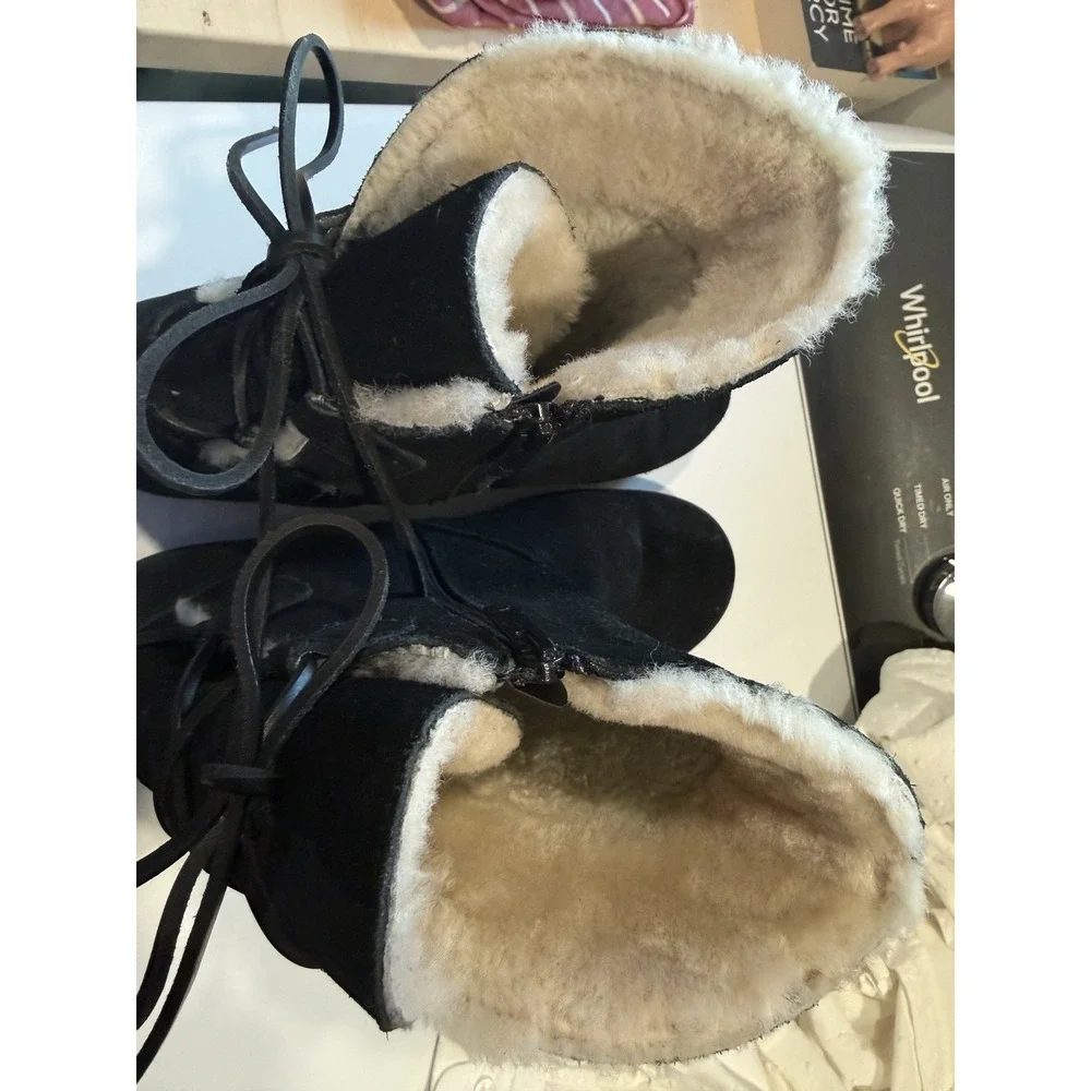 Koolaburra By UGG Suede Shazi Short Boot Tie Back Side Zipper Size 12 black